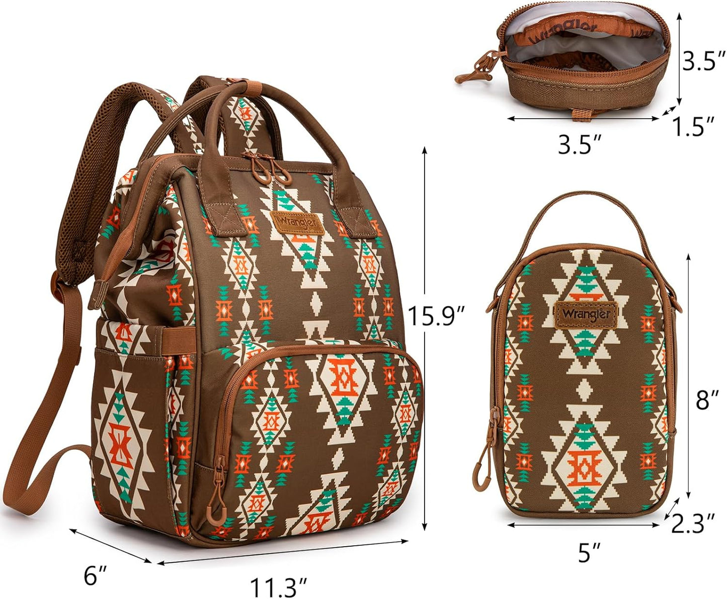 Montana West Wrangler Callie Diaper Bag Backpack with Pacifier Case, Crossbody Bottle Bag and Stroller Straps Western Pattern Multifunction Baby Travel Bag Set WG2215-9110CF