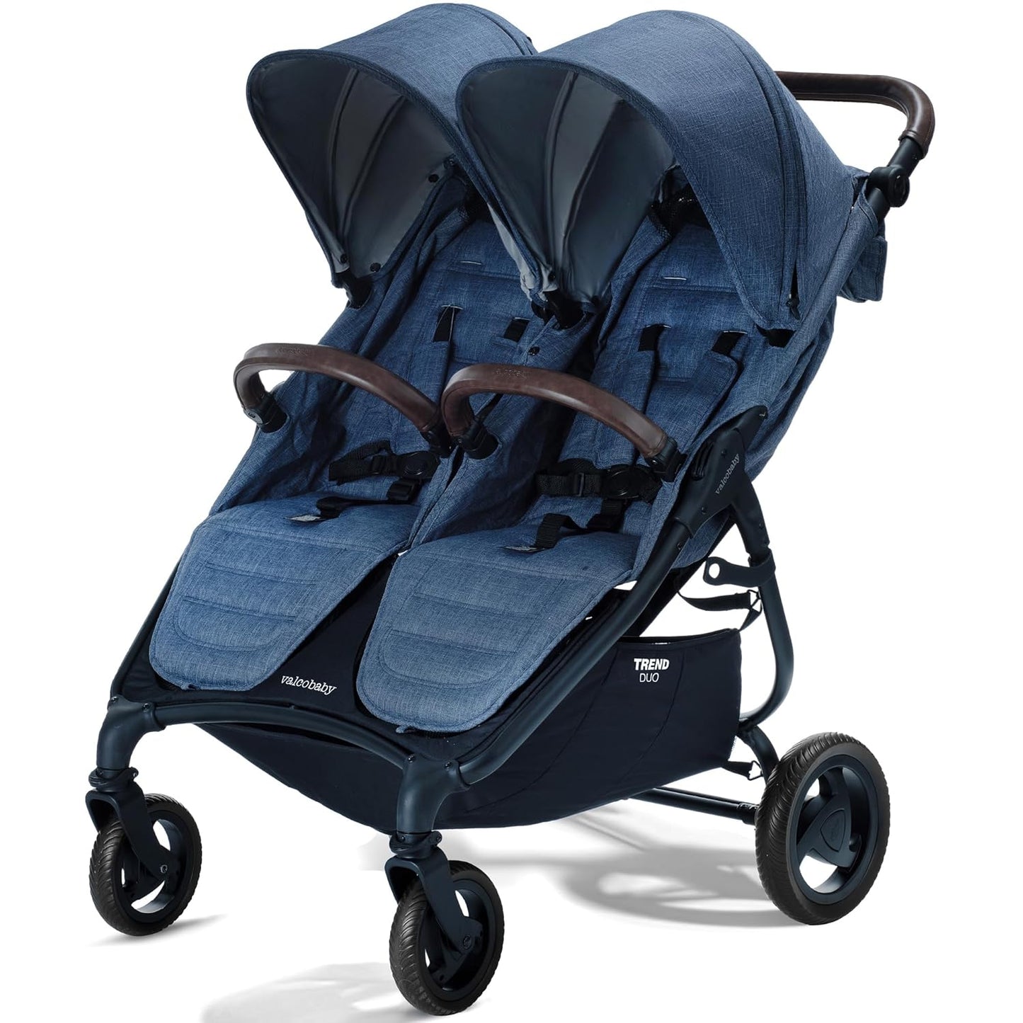 Valco Baby Trend Duo Light Weight Side by Side Double Stroller 2025 (Denim Blue) - Easy and Compact fold, Multi-Position Recline, Large Canopy, Independent Twin Vents and More - Luxurious Twin Pram