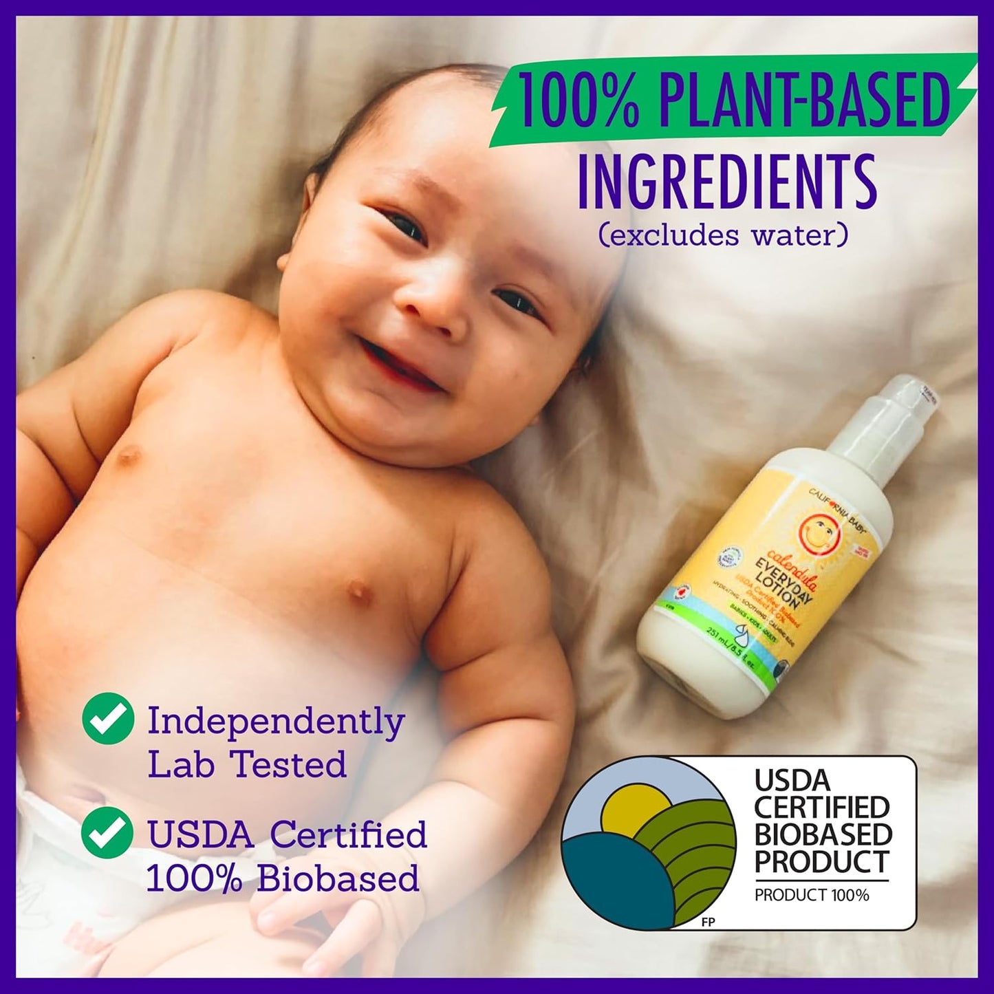 California Baby Calendula Lotion | 100% Plant-Based Moisturizer | Lavender Baby Lotion | Face Moisturizer For Dry Skin | Hypoallergenic | 8.5 oz.