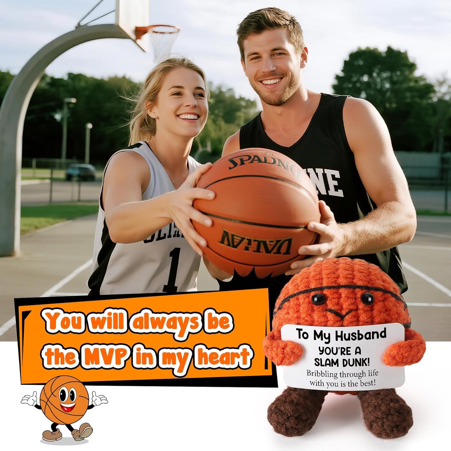 Funny Husband Birthday Gifts from Wife, Handmade Crochet Basketball Decor, Wedding Anniversary Birthday Presents for Him, Best Valentines Day for Men, I Love My Husband