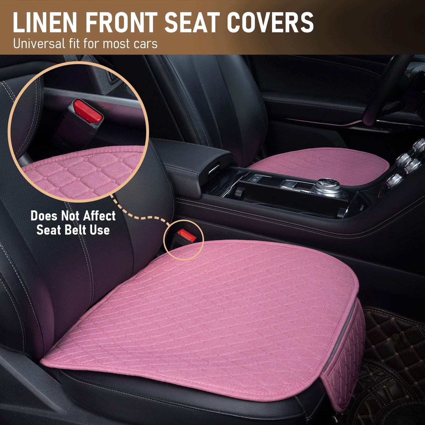 Linen Car Seat Covers for Cars - Non-Slip and Soft, 2 PCS Bottom Seat Cover Protectors with Storage Pocket, Linen Front Seat Covers Used for SUVs, Cars, Sedans (Pink)