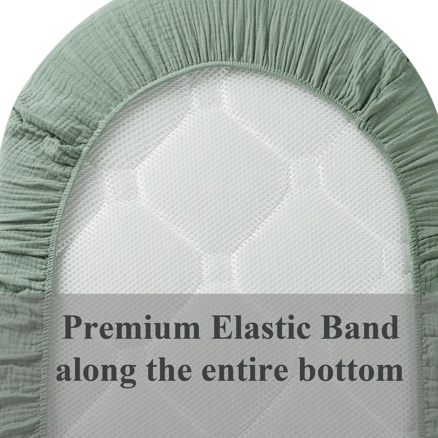 Muslin Bassinet Sheet Compatible with Snoo Smart Sleeper, Dream On Me Lacy Portable, Safety 1st Sleeper Bassinet, 2 Pack Cotton Fitted Bassinet Sheets for Baby Roman Green & Botanical Leaf