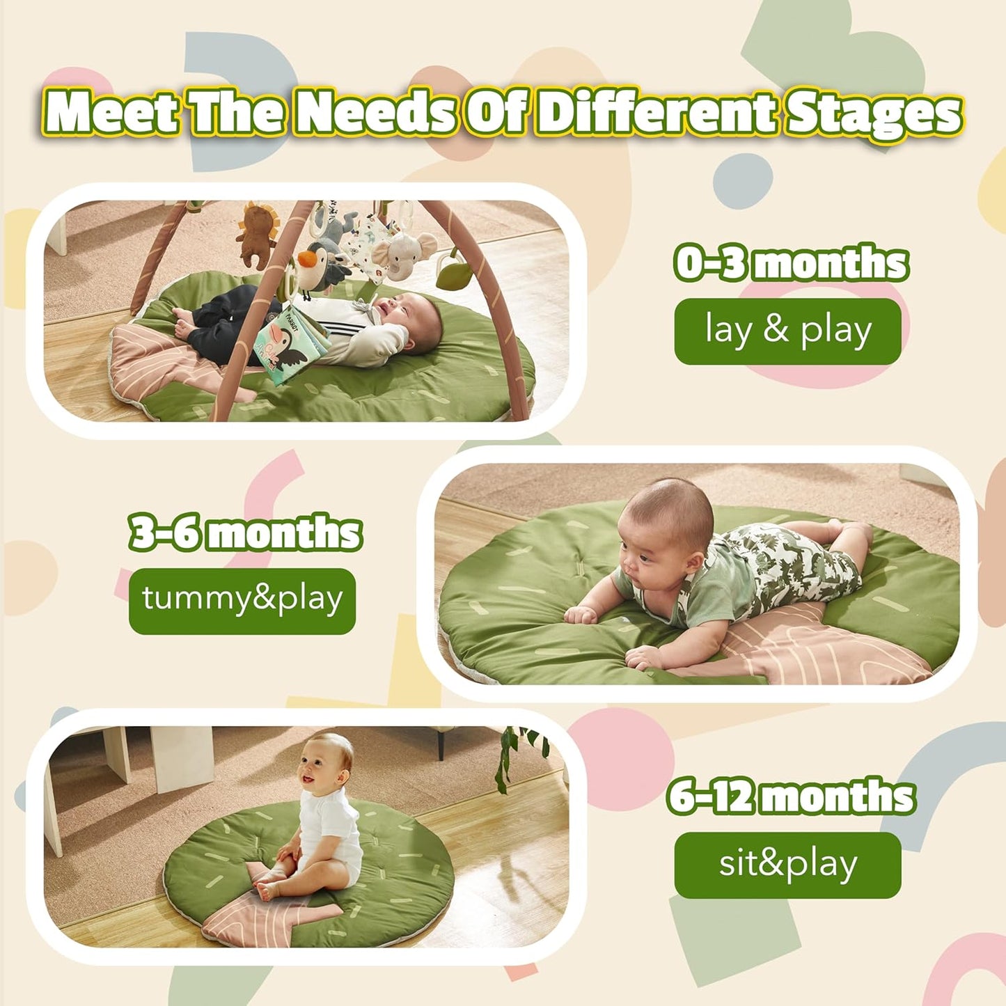 Baby Play Gym Mat - 8-in-1 Activity Playmat with Detachable Toys for Sensory Development - Thick, Oversized, Washable & Non-Slip Baby Floor Mat - Perfect Tummy Time Mat for Infants 0 6 12 Months