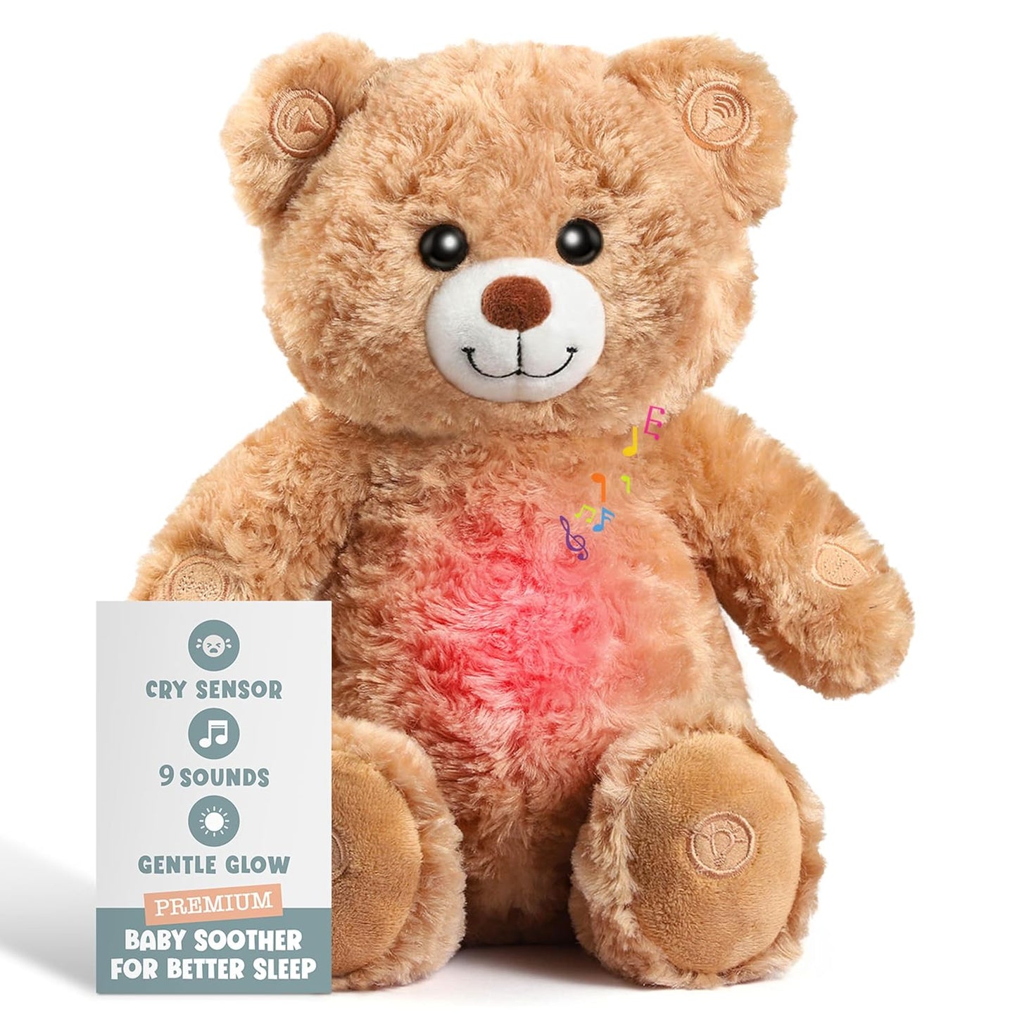 Gemma Joy Baby Sleep Soother Teddy Bear for Baby – Cry Activated Heartbeat Stuffed Animal – Rechargeable Crib Soother with White Noise, Shush, Lullabies & Night Light – Newborn Essentials Must Haves