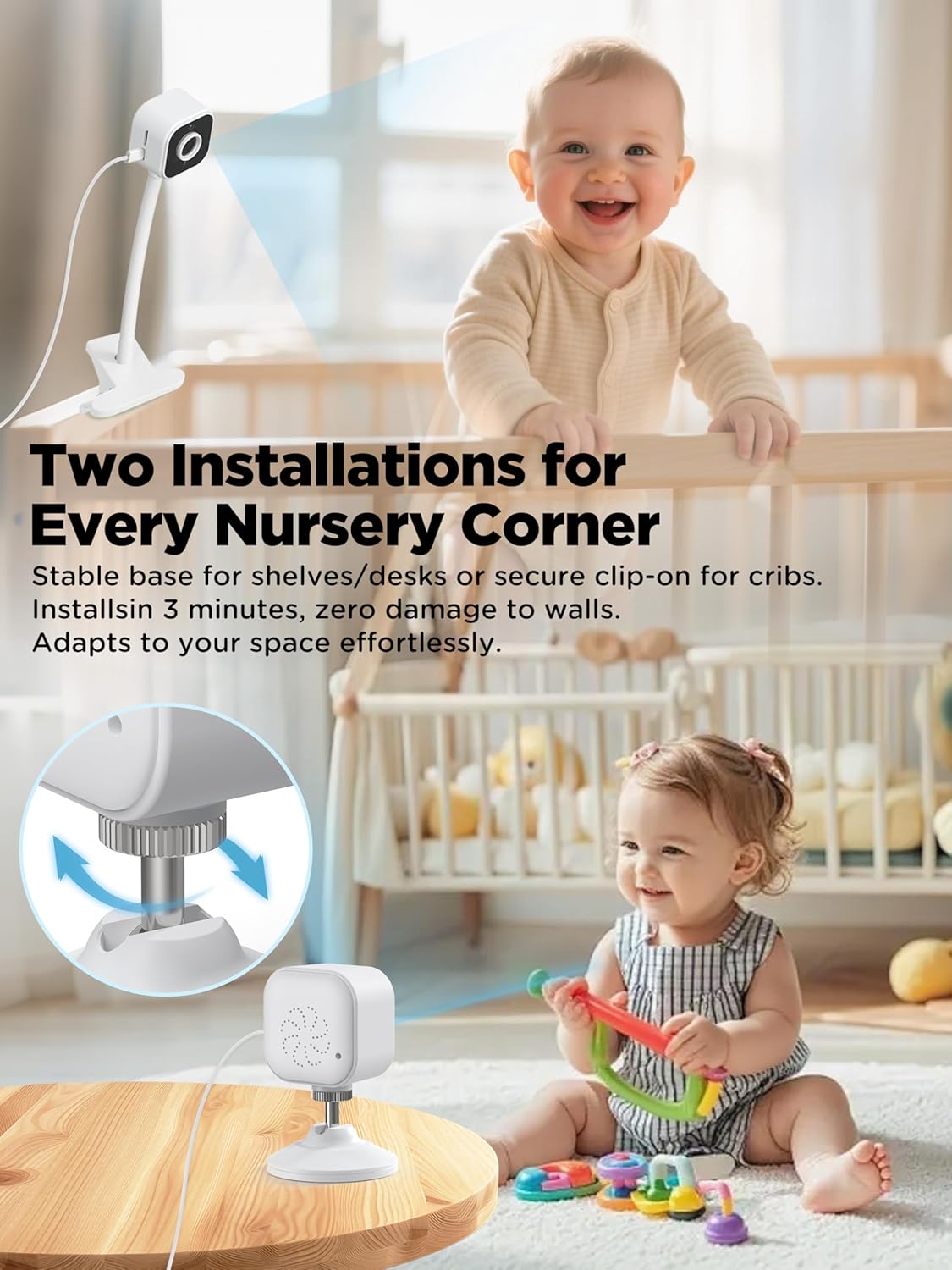 Baby Monitor with Camera and Audio, Baby Monitor No Wifi with Clip for Crib & Stand, Portable 2.8’’ HD Wireless Monitor 1080P Video, NightVision, VOX, 2-Way Audio, 32GB, Temp Sensor & Lullabies