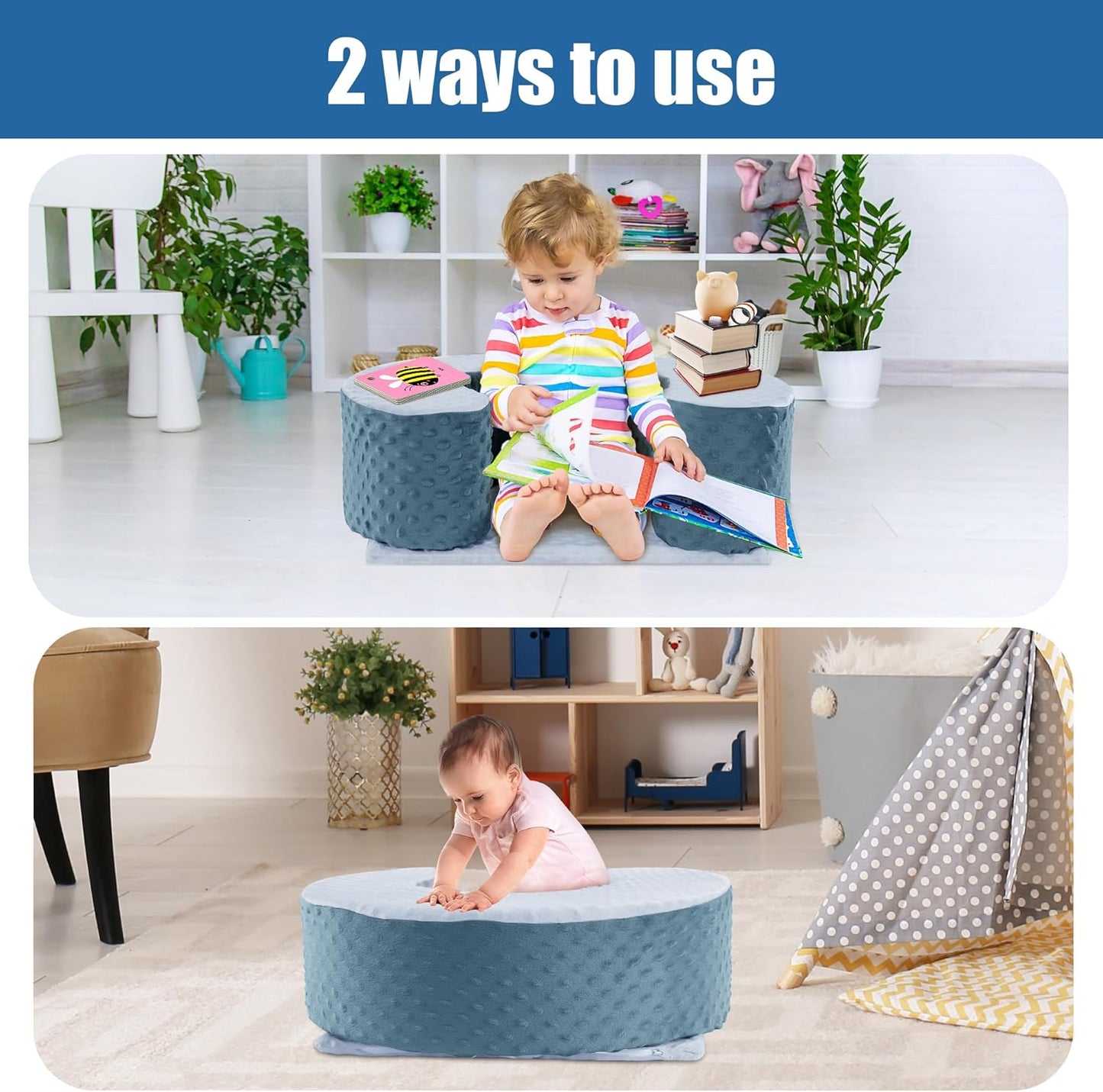 MABOZOO Sit Up Pillow for Baby, Foam Baby Floor Seat Support Seat Sitting Pillow for Sit Balance, Soft Infant Sitting Support Ring for Babies, Infants and Toddlers (Blue)