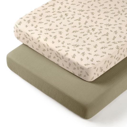 lulumoon Pack N Play Sheets Muslin: Cotton Fitted Sheets for Pack and Play Mattress - Soft Playard Sheets for Boys and Girls