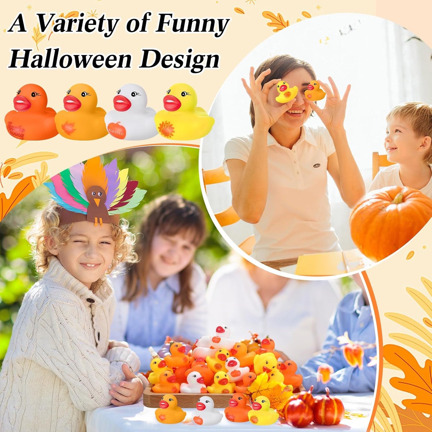 200 Pcs Thanksgiving Day Rubber Ducks Assorted Rubber Duckies Bulk Mini Pool Bath Toy Ducks Small Tiny Ducky for Thanksgiving Day Party Favors Classroom Exchange Gifts