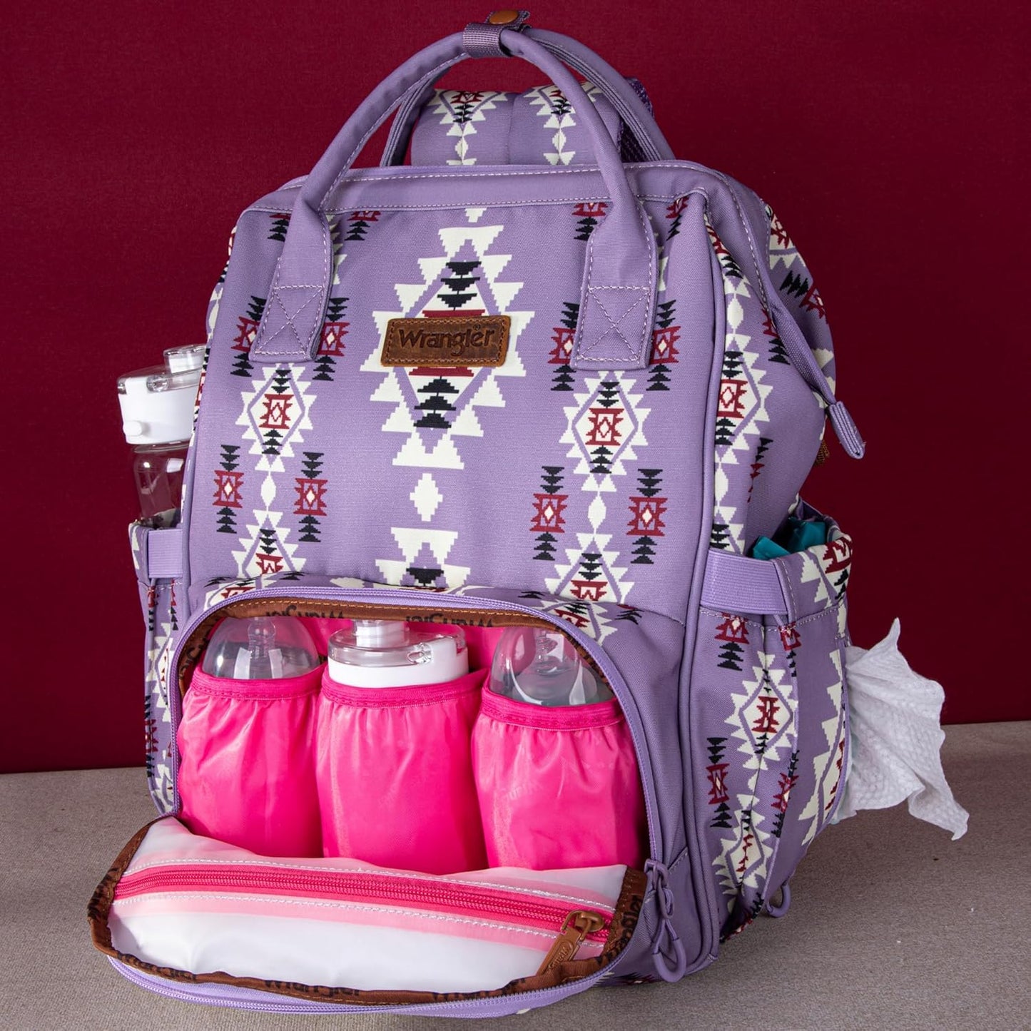 Montana West Wrangler Diaper Bag Backpack Aztec Travel Backpack Purses Western Multi-Function Baby Bags for Mom with Waterproof Insulated Pockets