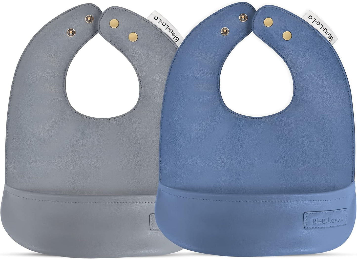 Vegan Leather Easy Clean Baby Bibs with Practical Pocket and Snaps - Great for Feeding and Teething Infants 0-12 Months
