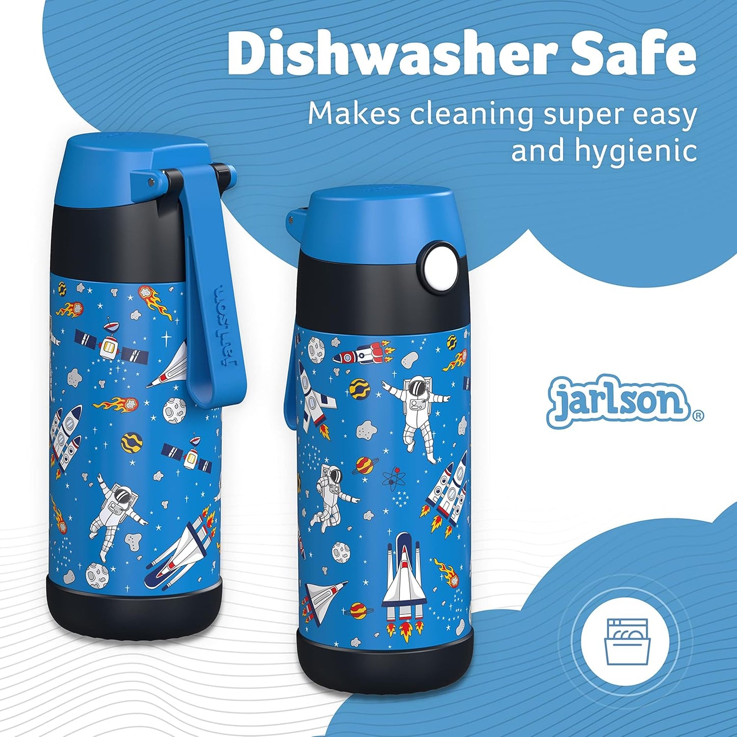 Jarlson® Mali Children's Water Bottle, Thermal Stainless Steel Water Bottle, BPA-Free, Leak-Proof, Children's Bottle with Chug Lid, Bottle for School, Nursery (Space, 350 ml)
