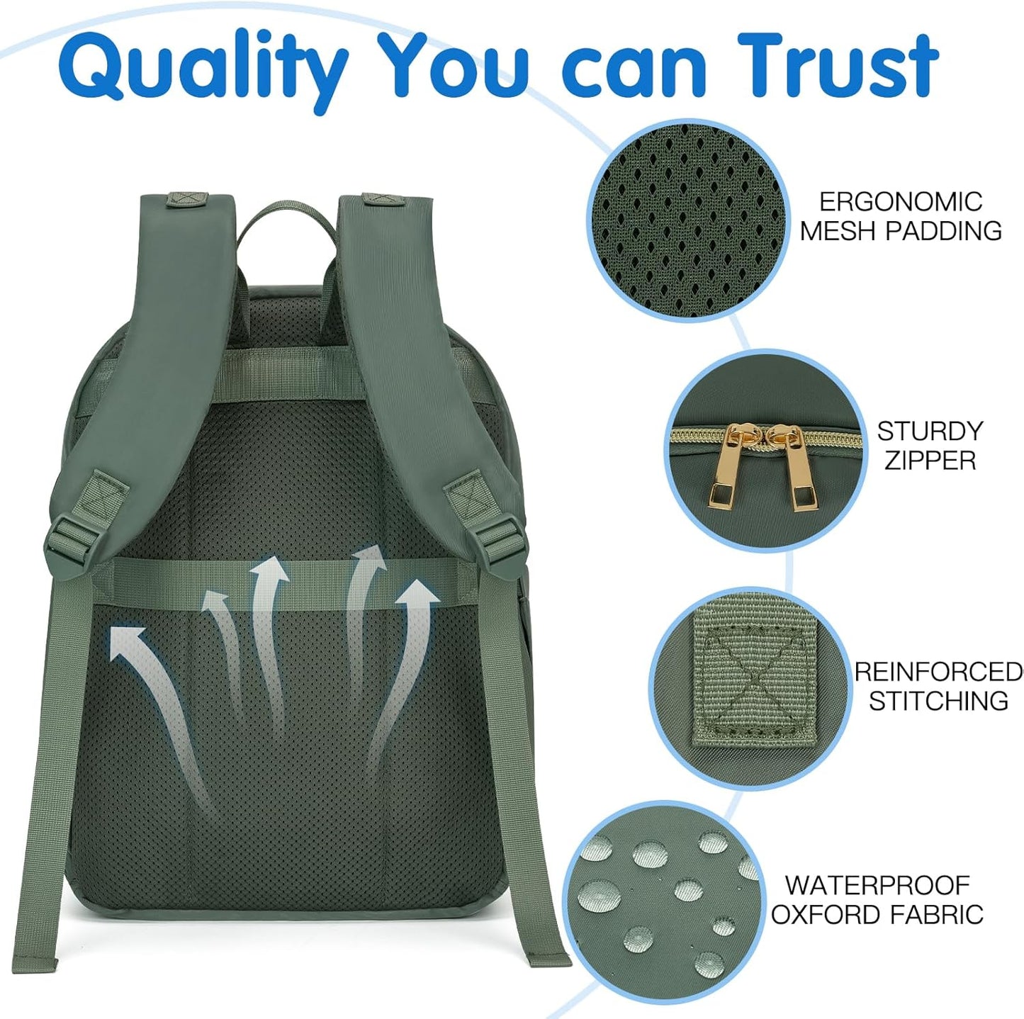 KABAQOO Baby Diaper Bag Backpack, Waterproof Diaper Backpack for Mom & Dad with Changing Pad, Insulated Pockets and Stroller Straps, Baby Shower Gifts for Girls & Boys, Sage