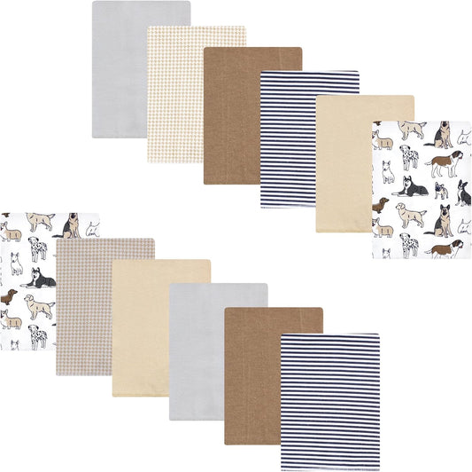 Luvable Friends Hudson Baby Flannel Burp Cloths 12pk, Playful Handsome Pups