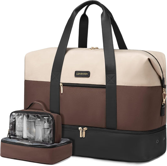 LOVEVOOK Weekender Bag, Large Travel Duffel Bag for Women with 2 Packing Cubes, Carry on Overnight Bag with Shoe Compartment, Mom Hospital Bags for Labor and Delivery