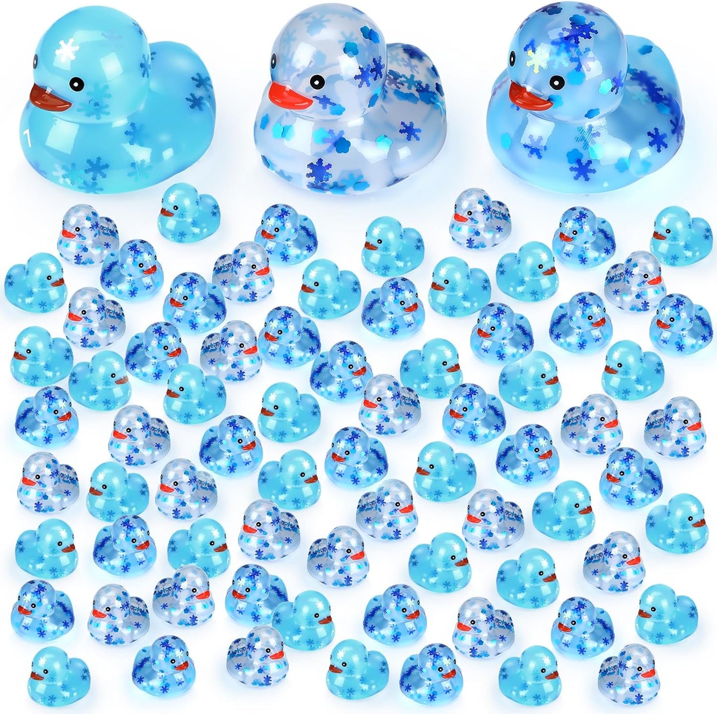 100 Pcs Winter Rubber Ducks Bulk Squeaky Floating Bath Snowflakes Duck Toys for Birthday Christmas Party Gifts Supplies Class Prizes Decorations Party Favors