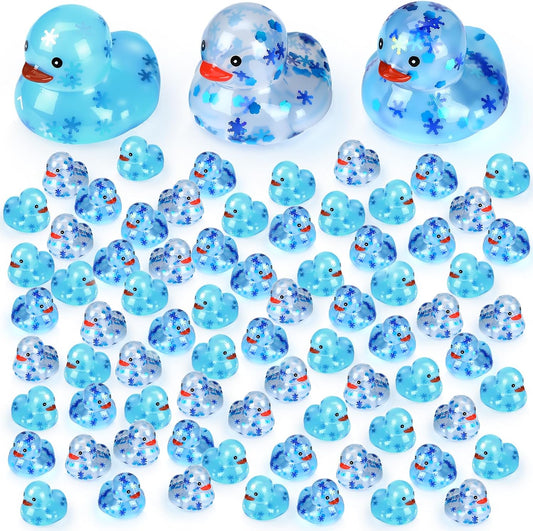 100 Pcs Winter Rubber Ducks Bulk Squeaky Floating Bath Snowflakes Duck Toys for Birthday Christmas Party Gifts Supplies Class Prizes Decorations Party Favors