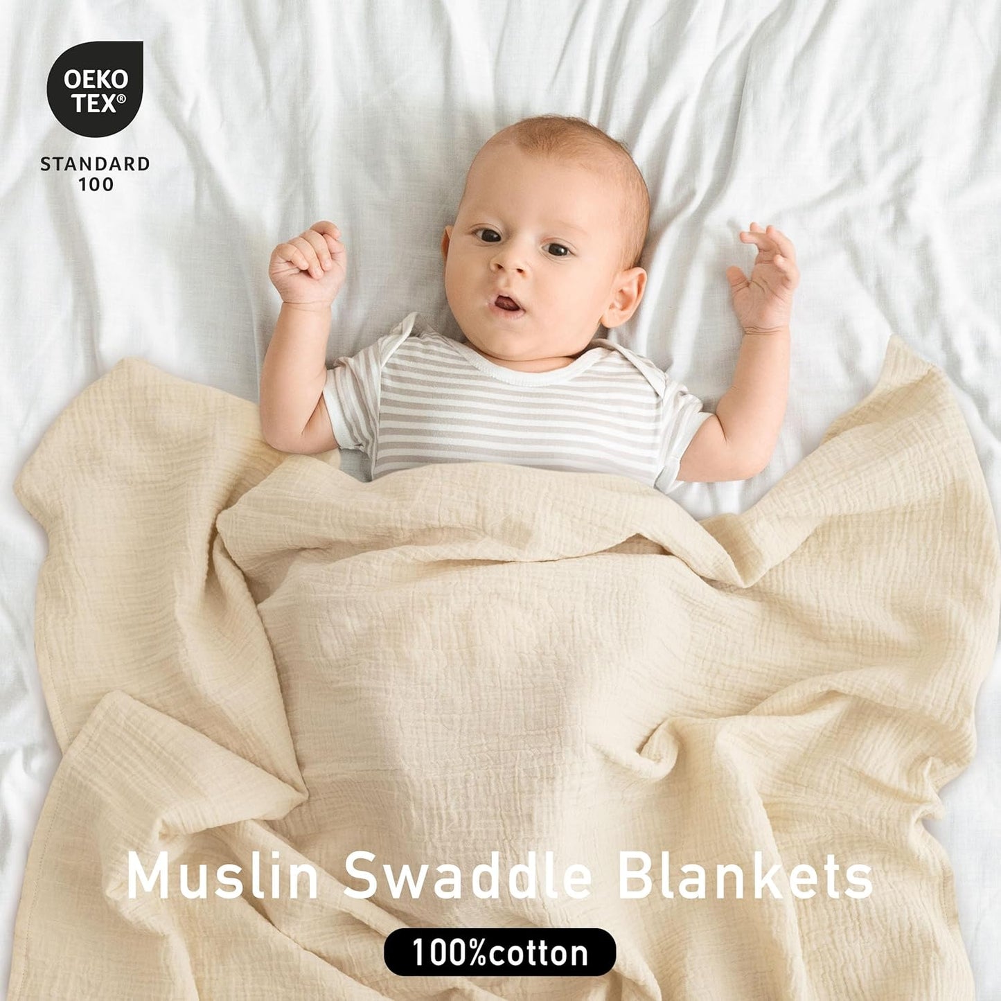 Muslin Swaddle Blankets for Baby Girls and Boys, 4 Pack Breathable and Skin-Friendly Newborn Receiving Blanket, 100% Cotton Swaddle Wrap, Essentials Infant Shower Items, Toddler Gift