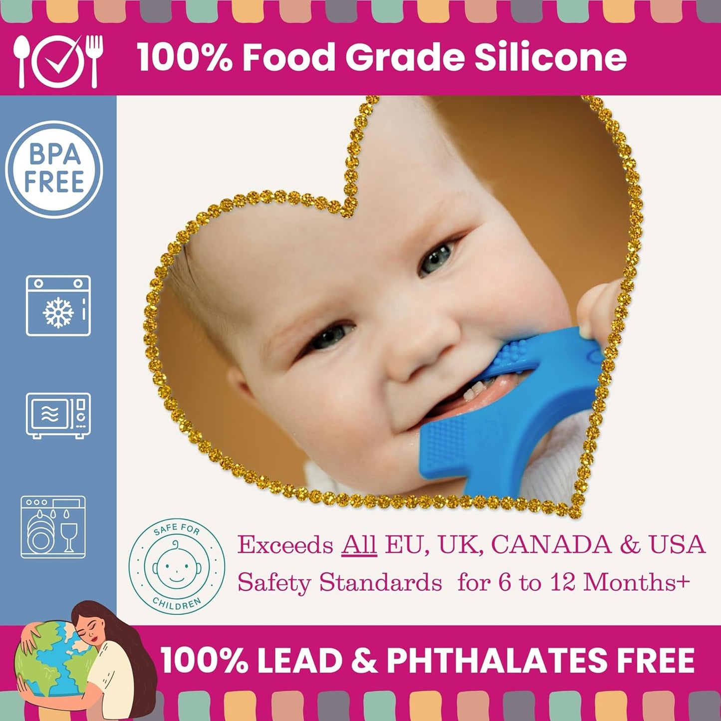 Teethers for Babies 6-12 Months - Baby Elefun 5x Pain Relief Toddler Teether. No More Ouch for Mom Anti Bite Trainer. Nurtures Grasping, Passing, Hand Eye Coordination. Silicone Baby Teething Toy Ring