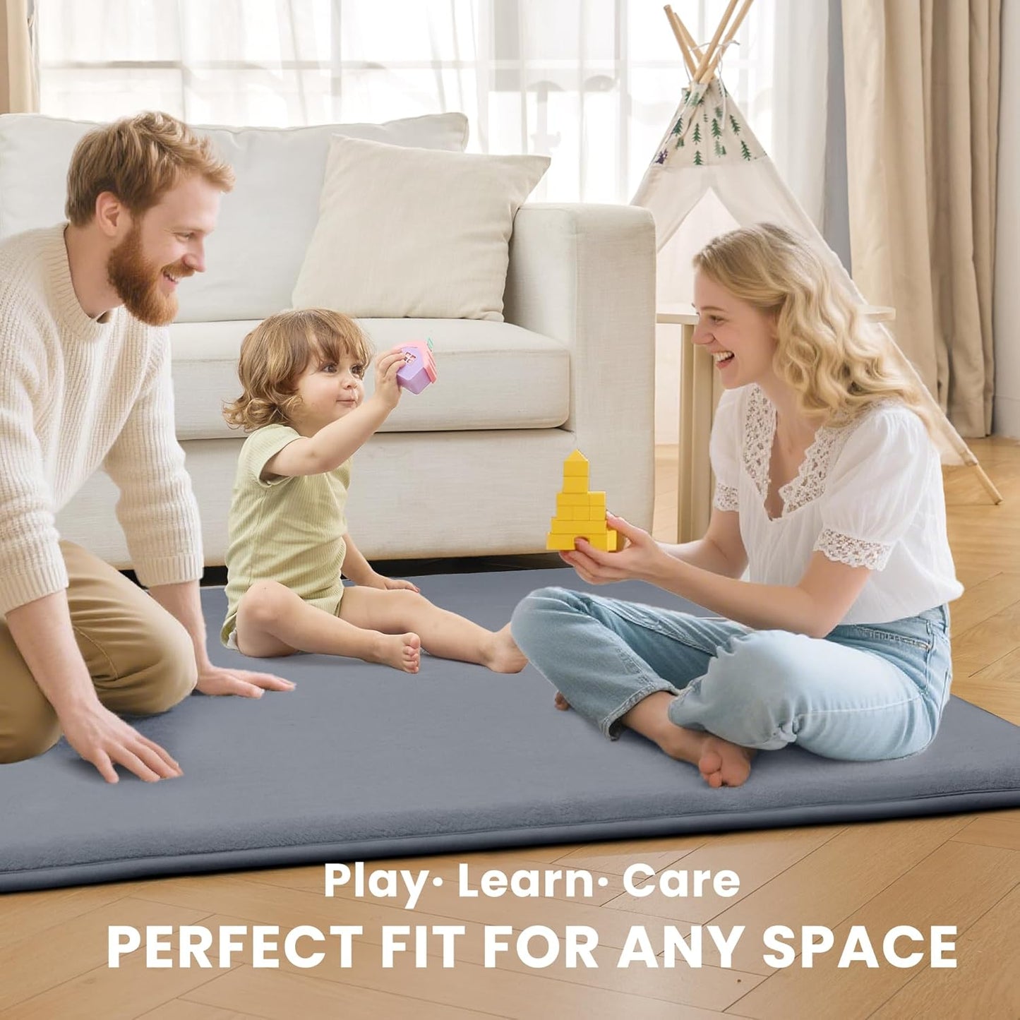 ACOMOPACK 1.3" Thick Baby Play Mat for Floor 50x50"-Memory Foam Water-Repellent Playpen Mat for Tummy Time,Non-Slip Soft Velvet Nursery Rug for Kids,Toddlers,Infants Crawling（Grey）