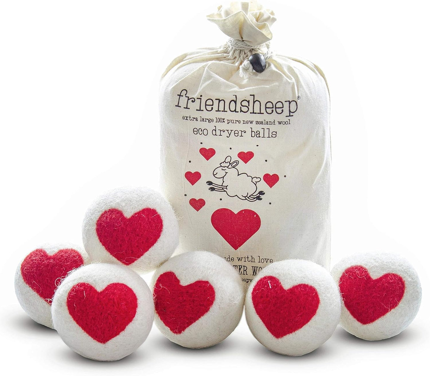 Friendsheep Wool Dryer Balls, Organic Reusable Fabric Softener Alternative for Laundry, Handmade, Fair Trade, Hypoallergenic, Eco-Friendly, Plastic-Free (6 Pack XL – One Love)