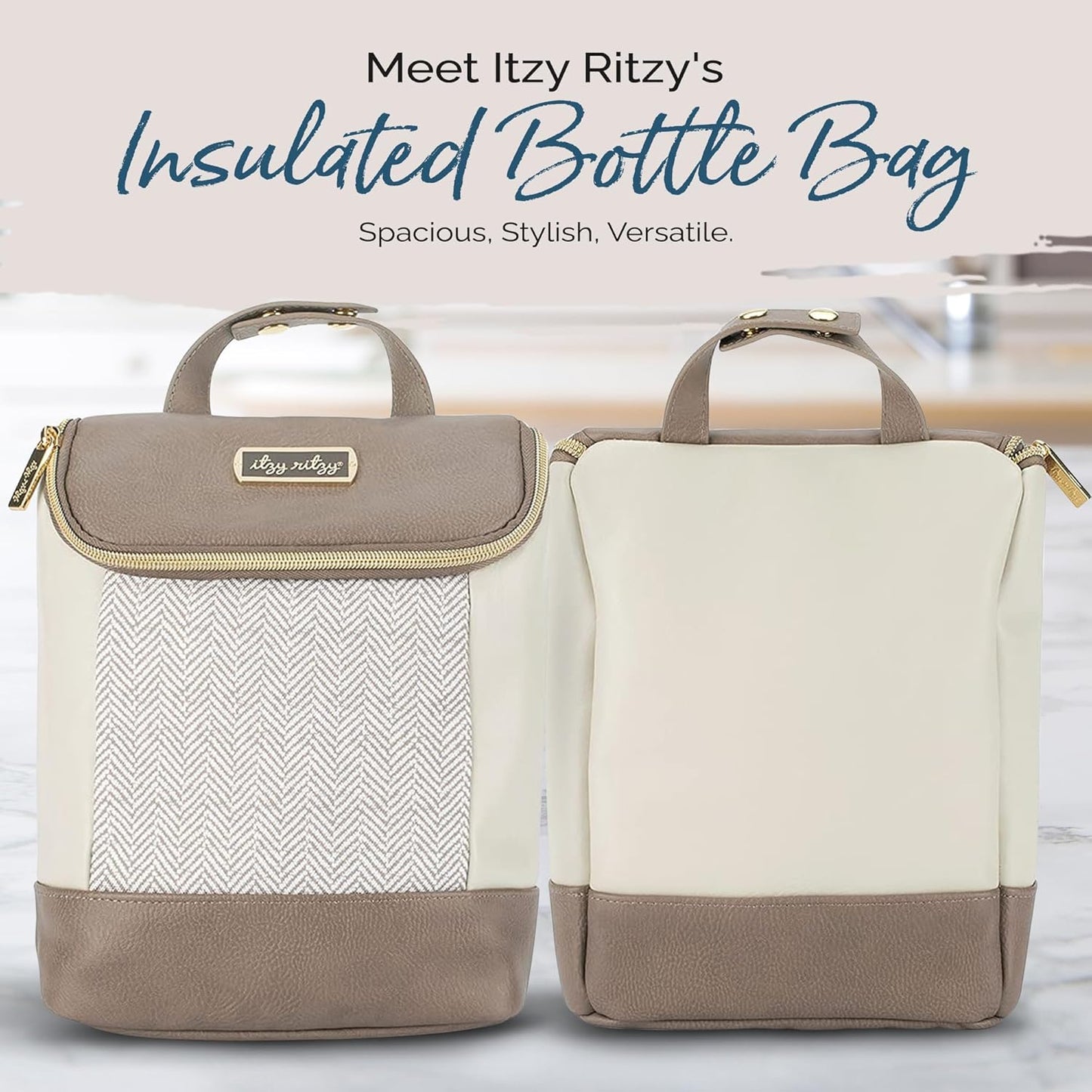 Itzy Ritzy Insulated Bottle Bag – Keeps Bottles Warm or Cool - Holds 3 Bottles & Features Interior Pocket for Ice Pack (Not Included), Vanilla Latte