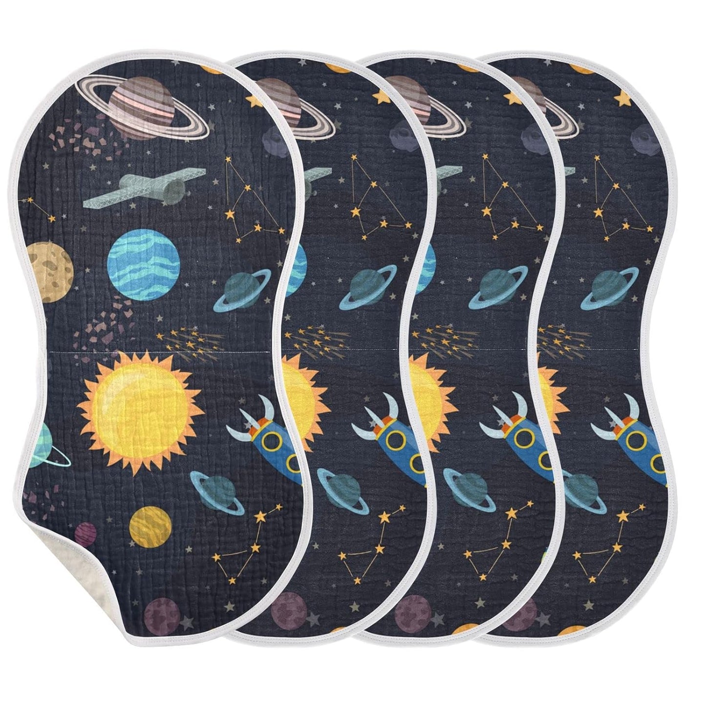 Kigai Carton Space Spaceships Muslin Baby Burp Cloths, Large Absorbent Cotton Muslin Burp Cloths Set of 1, Washcloths, Face Towel, Bibs for Newborn Boys Girls, 11 x22 Inch
