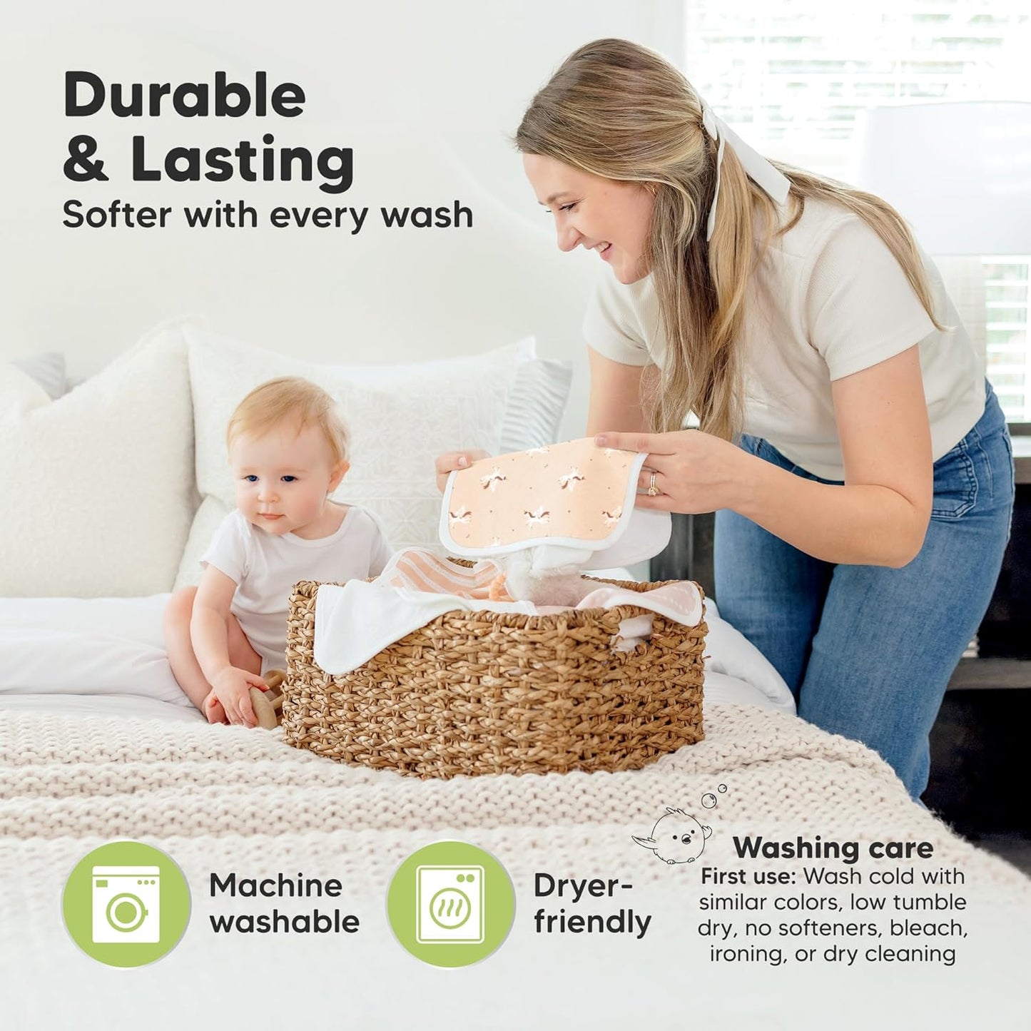 6-Pack Cotton Baby Washcloths for Newborn - Organic Cotton Muslin Soft Wash Cloths for Babies, Infant, Kids, Toddler Towels for Boy, Girl, Super Absorbent Face Cloths, Scratch-free Baby Rags (Lunaris)
