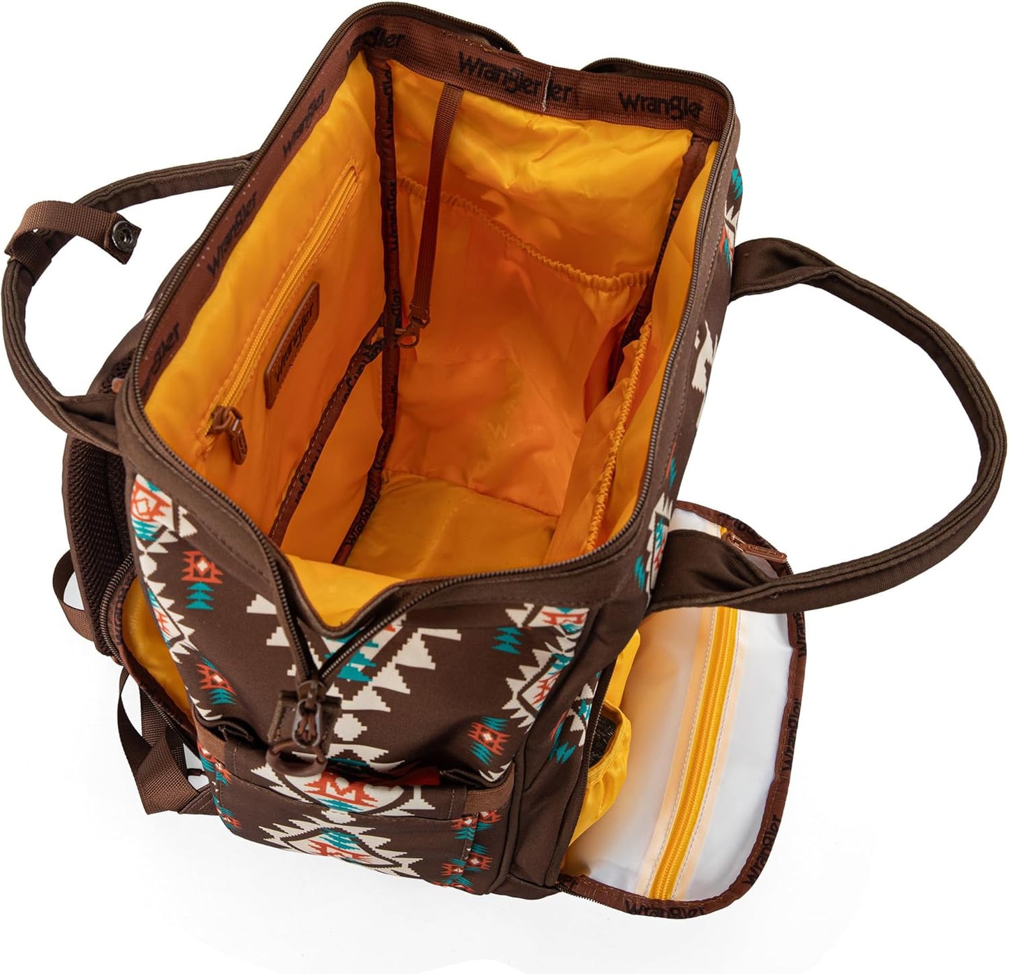 Wrangler Aztec Backpack Organized Daypack Travel Baby Bag with Stroller Strap and Side Bottle Pockets WG2204-9110CF