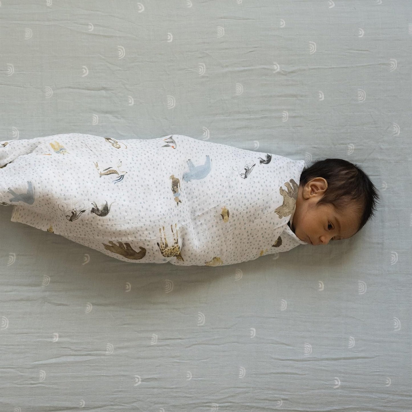 Little Unicorn Premium Crib Sheet | Breathable & Super-Soft Muslin Fabric (Blue Rainbow)