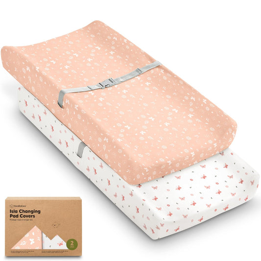 2-Pack Baby Changing Pad Cover for Girl, Boy - 32x16 Soft Viscose Derived from Bamboo Baby Diaper Changing Table Pad Cover Sheets, Neutral, Snug Fit Nursery Diaper Change Sheets (Butterflies)