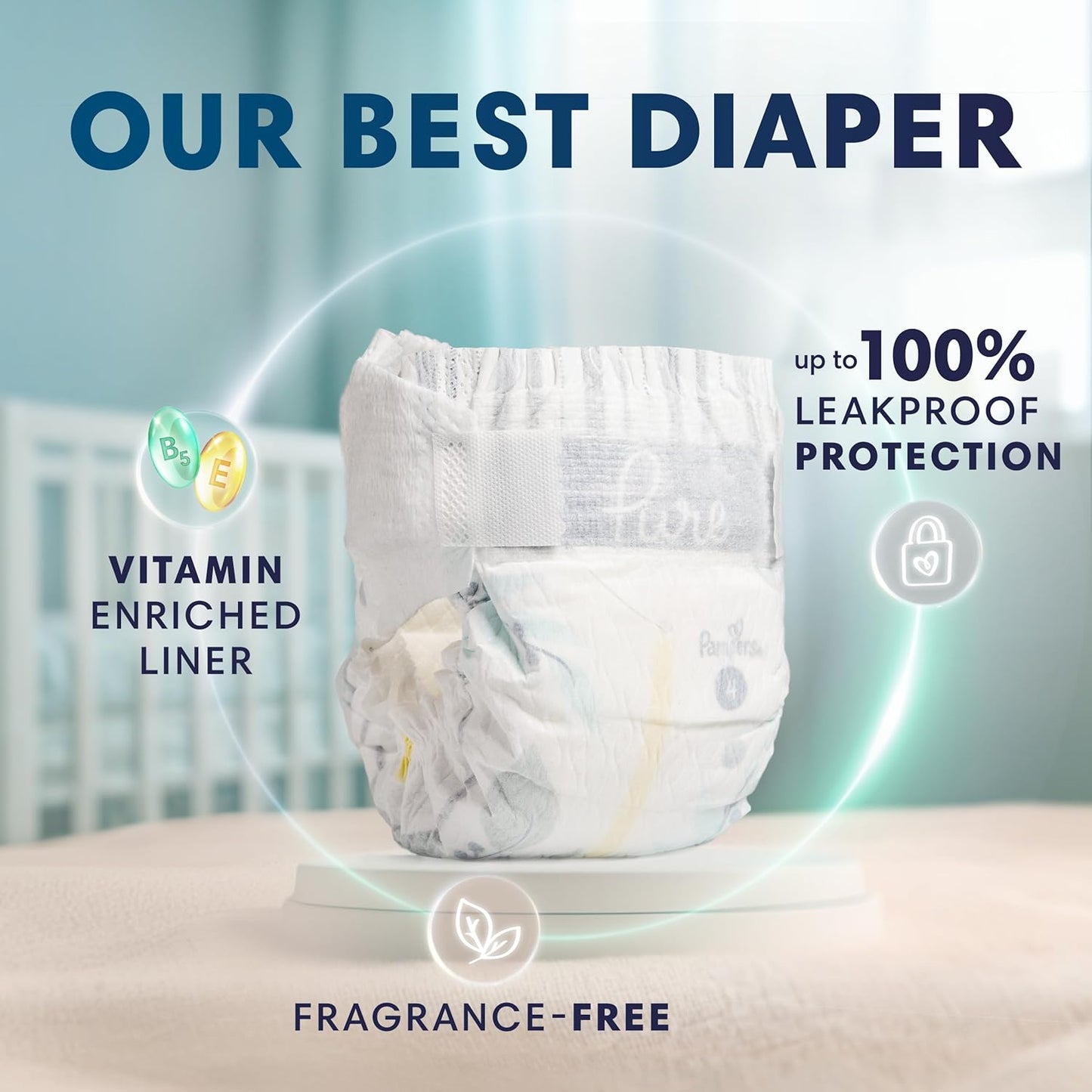 Pampers Pure Protection Baby Diapers, Size 3 (16-28 lbs), 116 Count, Up to 100% Leakproof, Premium Plant-based Skin Protection, Hypoallergenic Soft Diapers