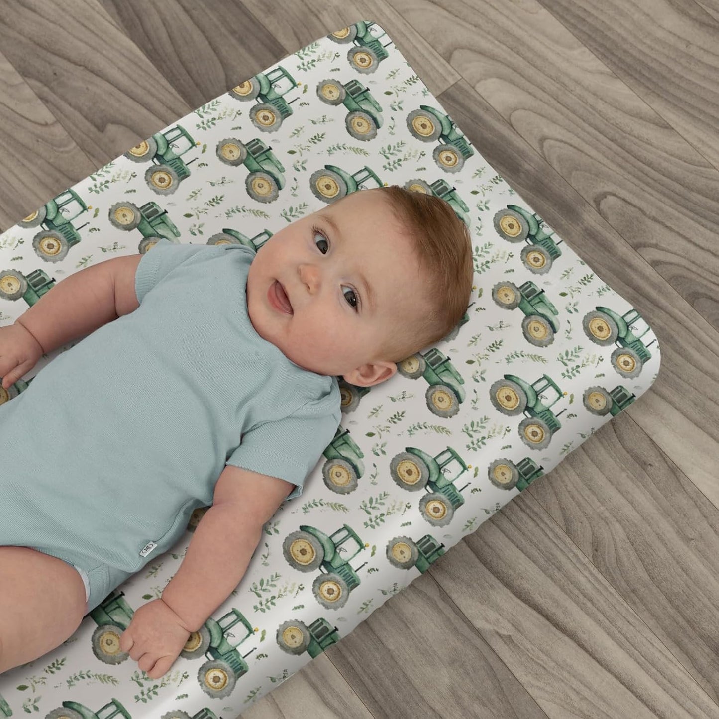 Watercolor Green Tractors Baby Changing Pad Covers for Boy Girl Farm Tractors Boho Leaves Fitted Change Table Mats Farm Life Soft Diaper Change Table Cover Sheets for 32''×16'' Contoured Pad
