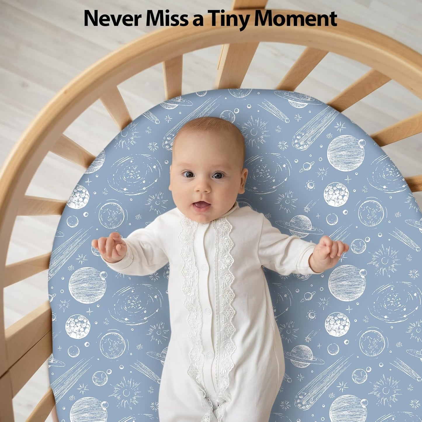 Baby Bassinet Sheets Girl Boy, Fitted Bassinet Sheet Set 3 Pack Bassinet Mattress Sheets Universal Fit for Rectangle, Round, Oval, Hourglass Mattress, Soft Breathable Green Gray Constellation