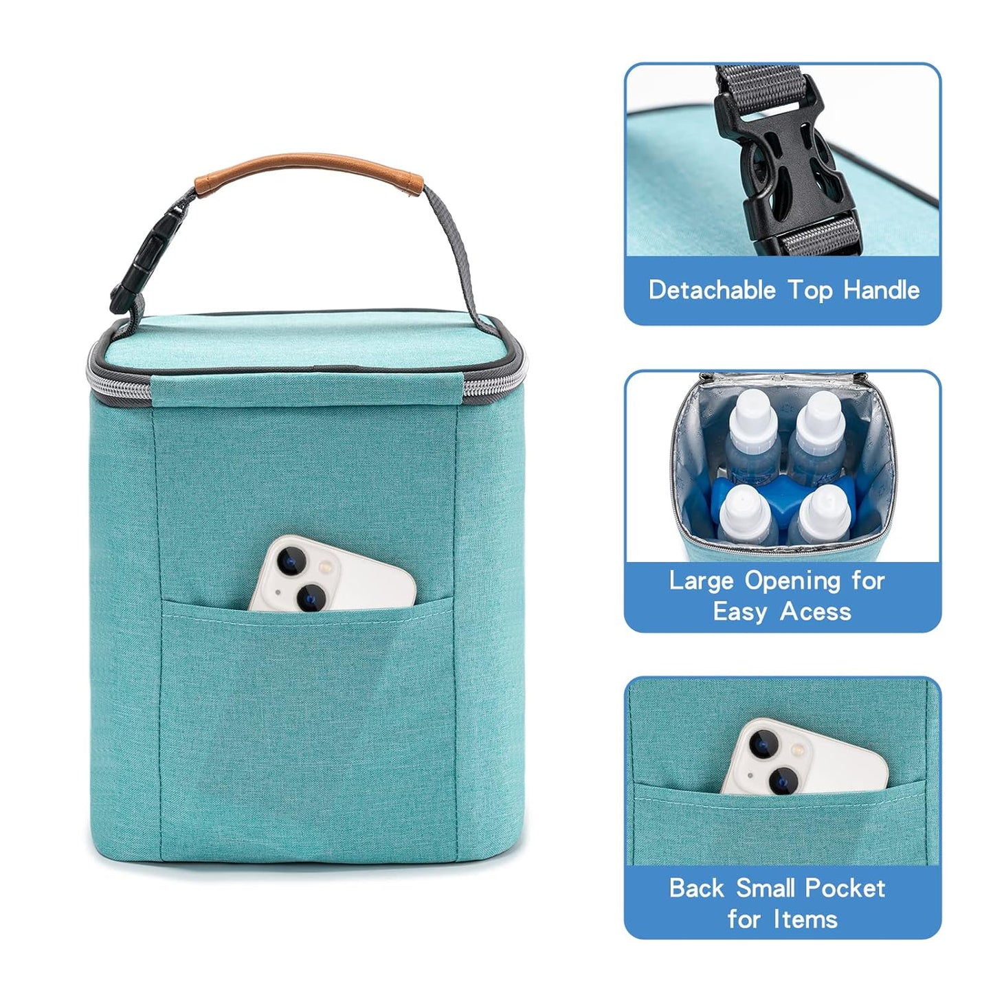 Breast Milk Cooler Bag with Ice Pack Fits 4 Baby Bottles Up to 9 Ounce, Baby Bottle Bag for Nursing Mom Daycare-Aqua