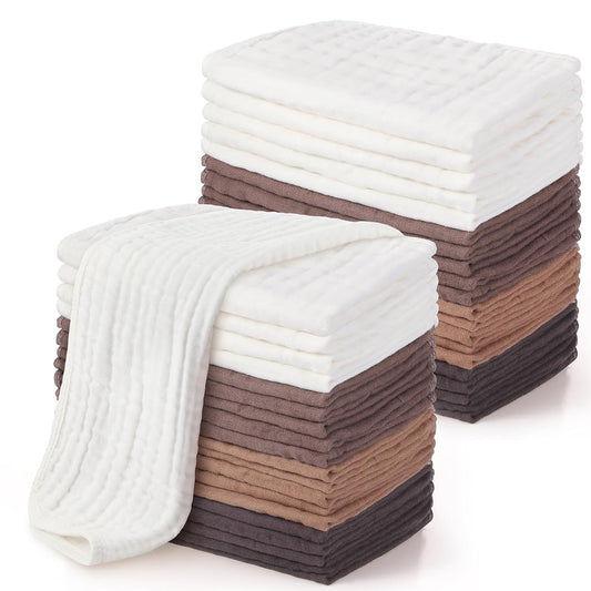 Buryeah Muslin 20 Pcs Burp Cloths Large 20" x 10" 100% Cotton 6 Layers Ultra Absorbent and Soft Hand Washcloths for Baby Drool and Messes Gentle Burp Cloth for Boys & Girls(Vintage Colors)