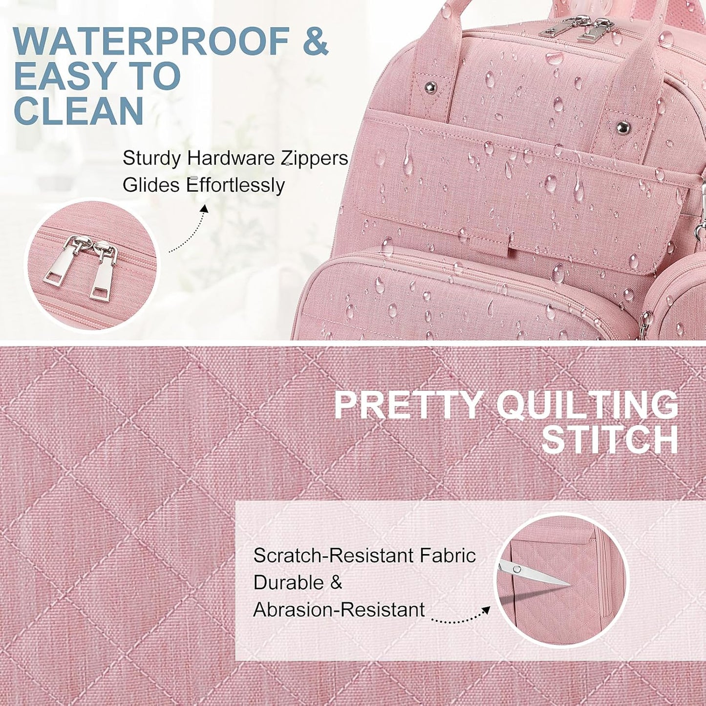 MOONBABY Diaper Bag Backpack, Baby Diaper Bags with Portable Changing Pad and Pacifier Case, Multifunctional Travel Diaper Backpacks, Unisex Baby Bags, Pink