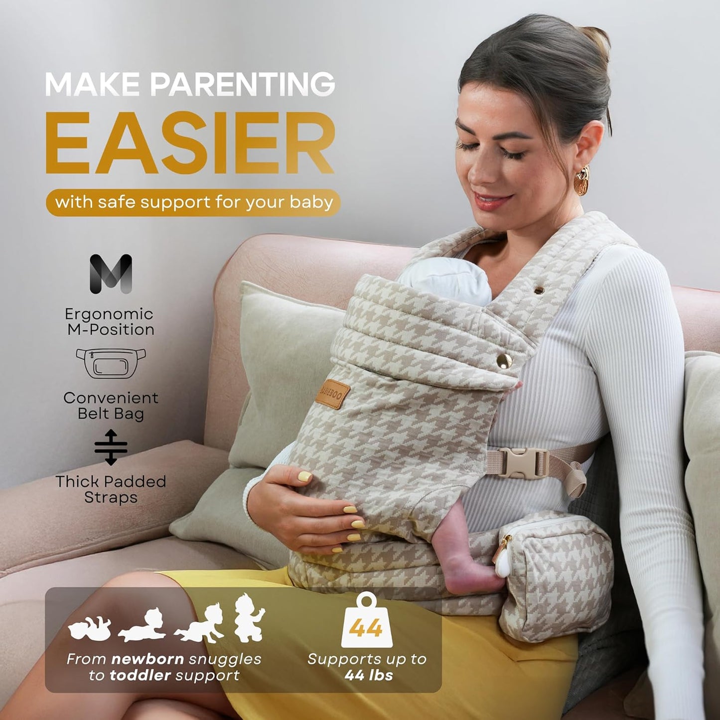 Baby Carrier Newborn to Toddler, Ergonomic Baby Toddler Carrier with Head Support (7-44 lbs) – Front Inward, Front Outward, Back Carry – Hands-Free, Lumbar Support (Black)