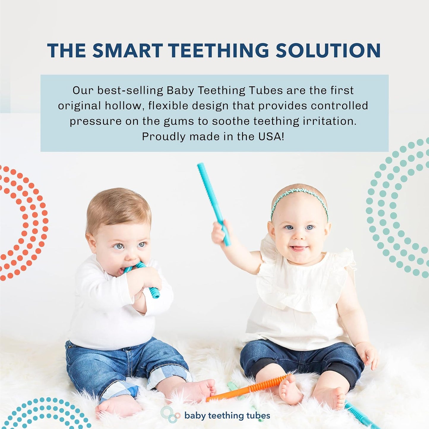 Baby Teething Tubes - Made in The USA Baby Teething Toys - Soft & Durable Infant Toys and Toddler Silicone Teether - 7 Inches, Ivory - Baby Must Haves for Teething Relief - Food Safe & Easy to Clean