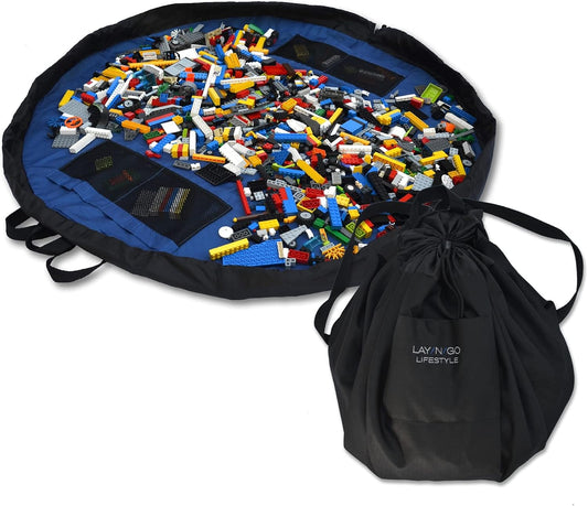 Lay-n-Go 2-in-1 Small Portable Drawstring Toys Storage Organizer and Play Mat for Room and Travel, Made for Kids and Toddlers with a Durable Patented Design