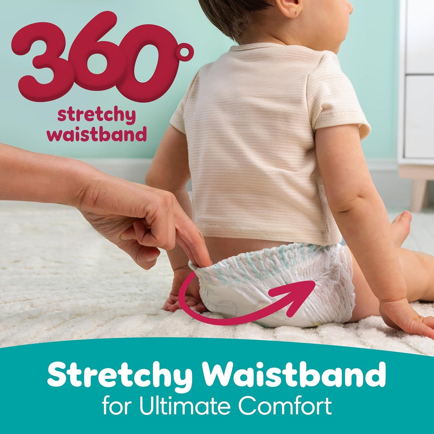 Pampers Diapers - Swaddlers 360° - Size 6, 92 Count, up to 100% Leakproof Comfy Dry Fit, Designed for Easy Changes, Pull On Baby Diaper (Packaging May Vary)