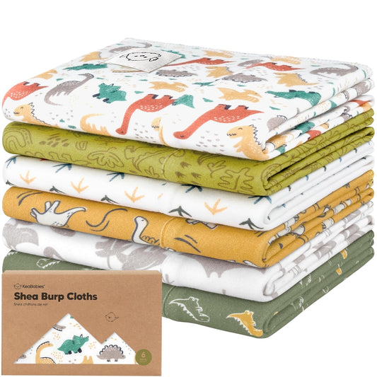 Organic Burp Cloths Baby Boy, Girl - 6-Pack Large Cotton Burping Cloths for Babies, Spit Up Rags, Super Absorbent, Ultra Soft Newborn Rag, Gender Neutral, Machine Washable, Durable (Mesozoic)