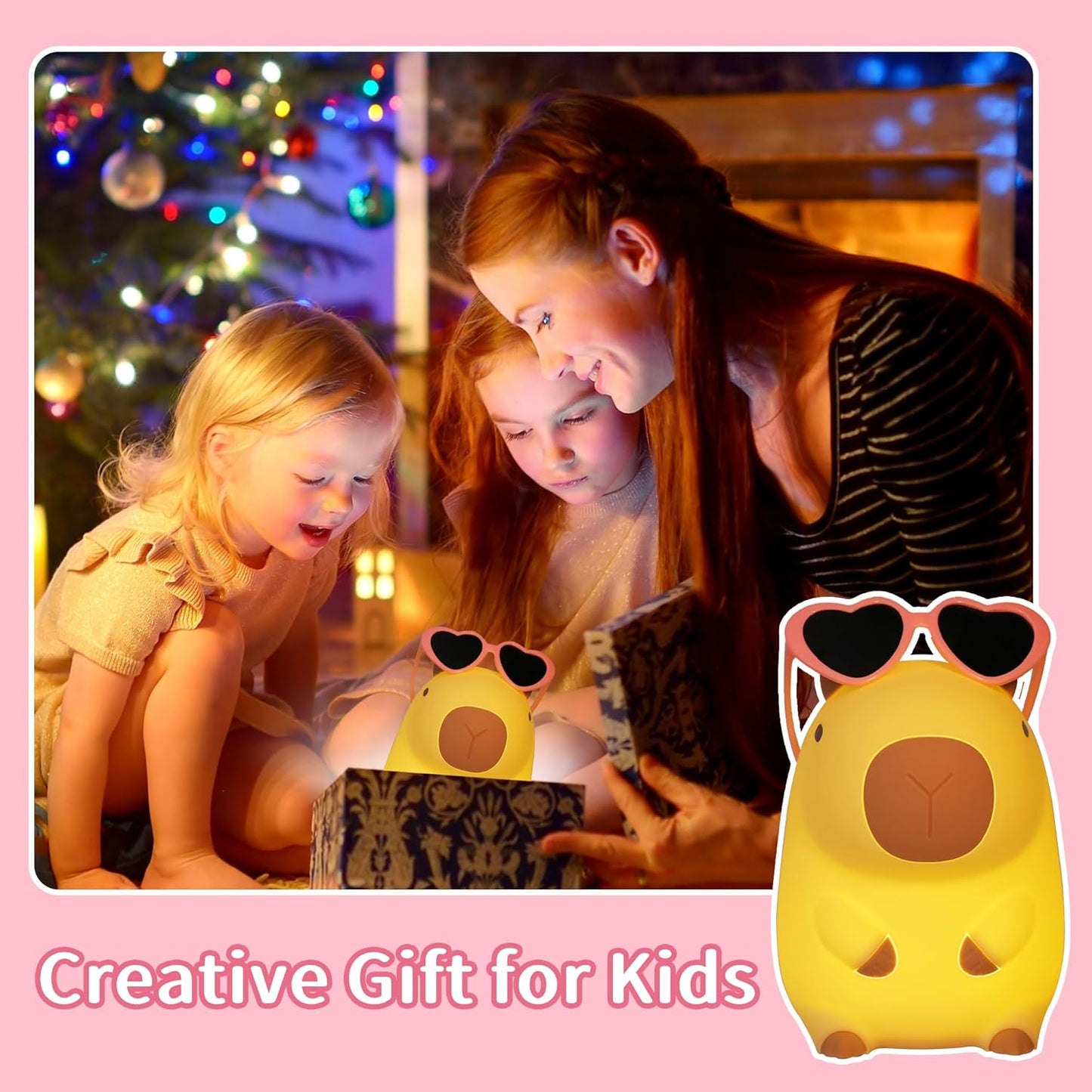 Attivolife Capybara Night Light, Sunglasses Capybara Silicone Lamp for Girls, Touch Nightlight Portable with Dim, Funny Bathroom Table Decor Birthday Xmas Gift for Women Friends（Pink Glasses）