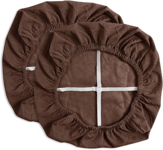 Yikko Chair Seat Covers, High-Density Check Jacquard Ekedalen Seat Covers for Dining Kitchen Restaurant Banquet, Stretch Removable Washable Chair Seat Cushion Protector (2, Brown)