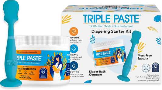 Triple Paste Diaper Rash Cream and Spatula Bundle - 8 oz Zinc Oxide Ointment and Spatula Treatment, Soothe and Prevent Rash with a Pediatrician-Recommended Hypoallergenic Formula