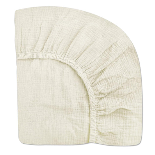 Mini Crib Sheets for Baby, Fitted Pack N Play Mattress and Mini Cribs 24" x 38", Neutral Muslin Cotton Mini Crib Mattress Sheet with Boho Style, Soft and Breathable Comfort (Cream)