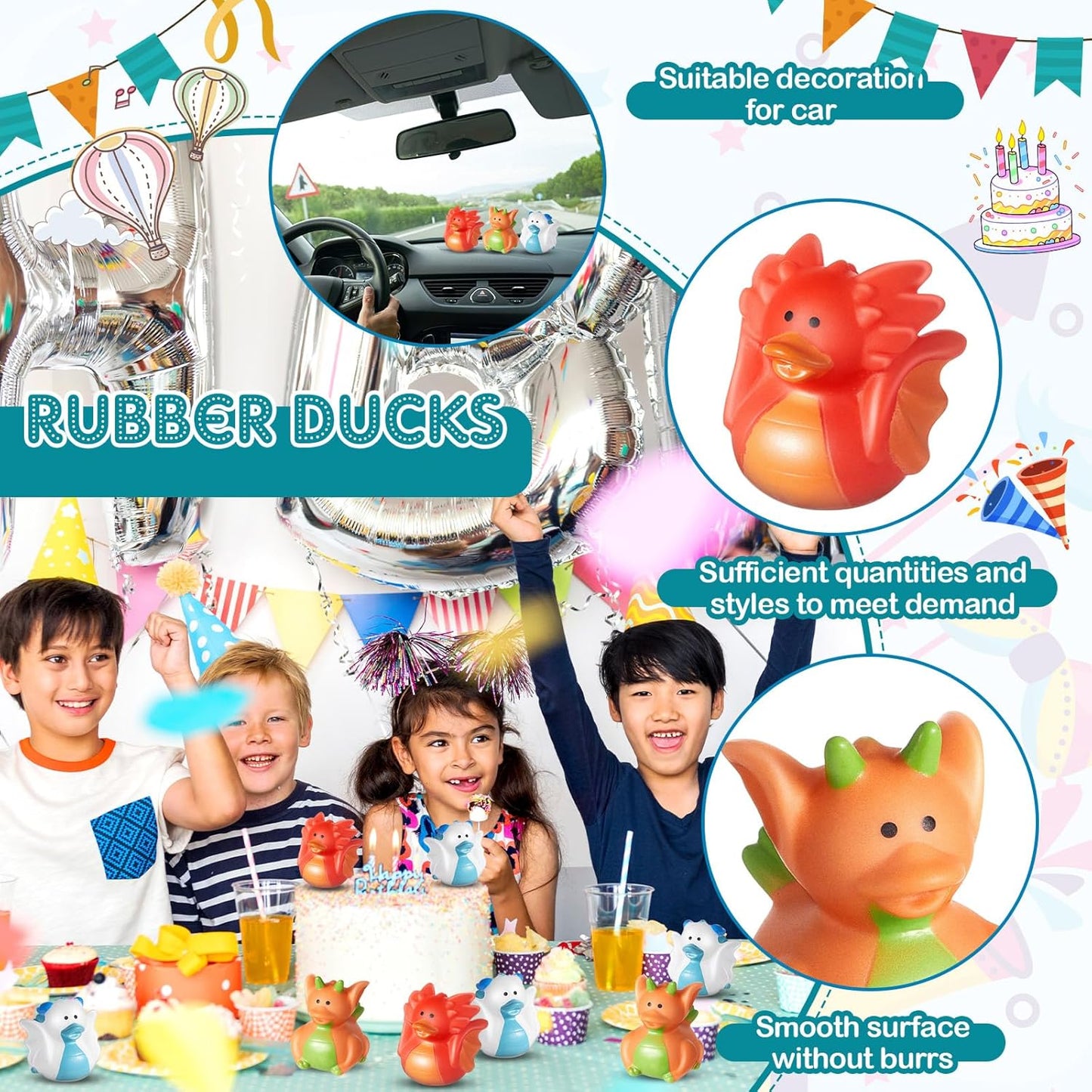 Deekin 24 Pcs Assorted Rubber Ducks in Bulk, 2 Inch Rubber Duckies for Party Supplies, Mini Bath Toys for Baby Shower Pool Party (Dragon)