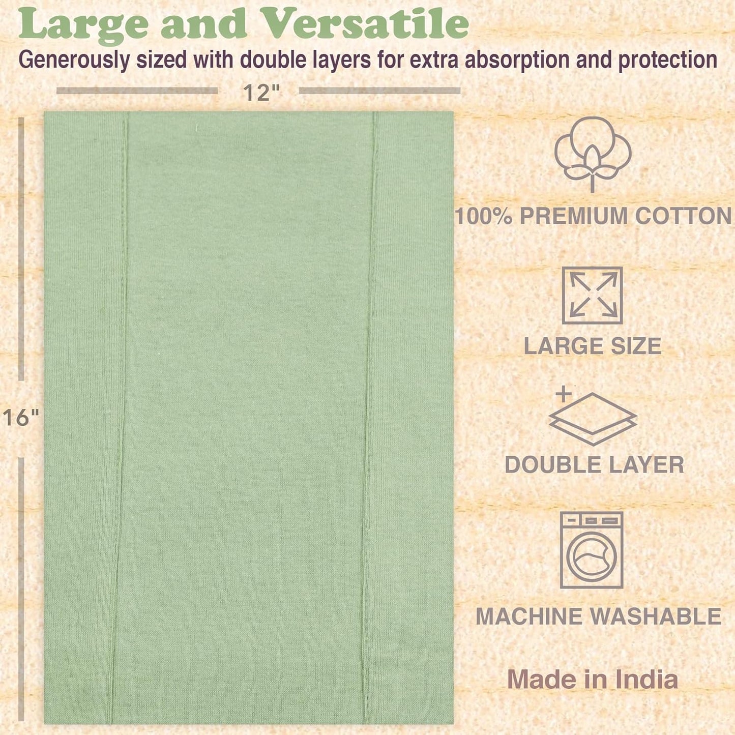 Baby Burp Cloths for Boys and Girls - 7 Pack Large 100% Organic Cotton - Double Layered Extra Absorbent Burp Rags, Green