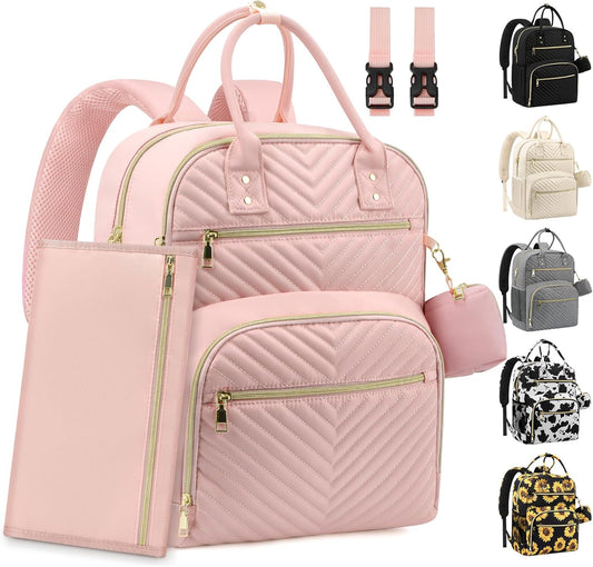 Diaper Bag Backpack,Baby Essentials Diapers Bag with Pacifier Case,Multipurpose Stylish Large Capacity Travel Backpack for Baby Girl/Boy(L-Pink)
