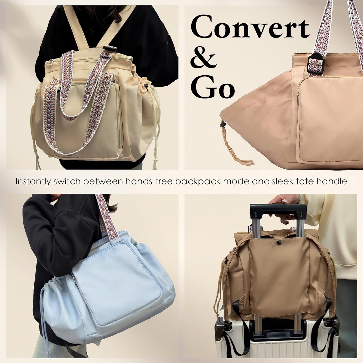 Diaper Bag Tote for Moms & Women, Large Capacity Multi-Functional Tote with 16 Compartments, Convertible Backpack & Shoulder Bag for Work, Travel, Shopping & Picnic (Midnight Black)