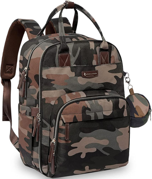 RUVALINO Diaper Bag Backpack, Multifunction Travel Pack Maternity Baby Changing Bags, Large Capacity, Waterproof, Green Camo